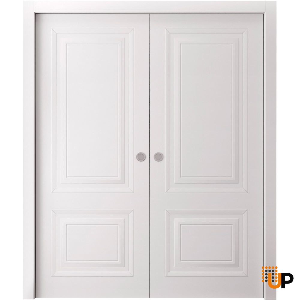 Sliding Double Pocket Doors 36 x 80 inches | BASIC 9422 White | Kit Rail Hardware | Solid Wood Interior Bedroom Doors photo#1