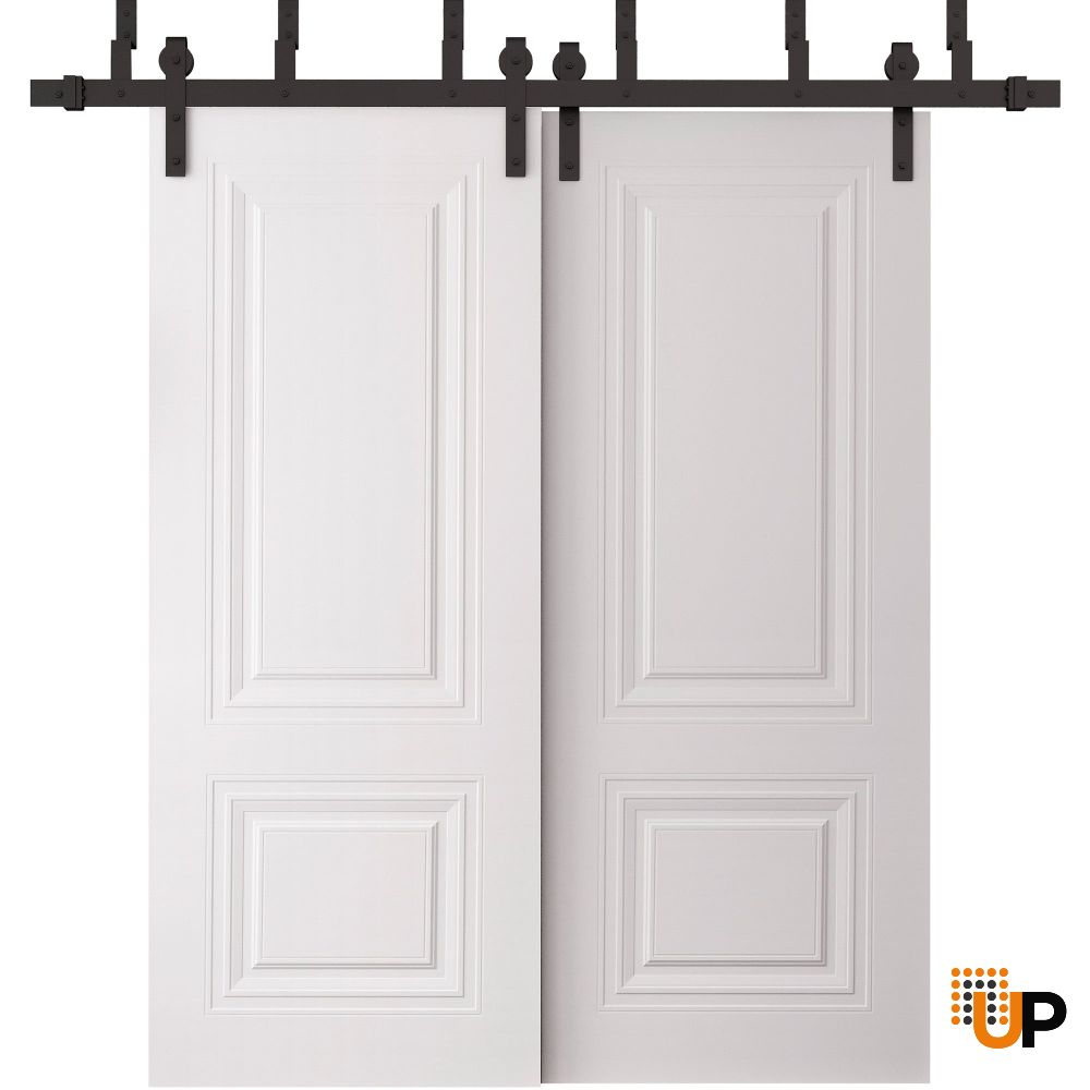 Sliding Closet Barn Bypass Doors 36 x 80 inches | BASIC 9772 White | 6.6ft Rails Hardware Set | Wood Solid Bedroom Wardrobe Doors photo#1