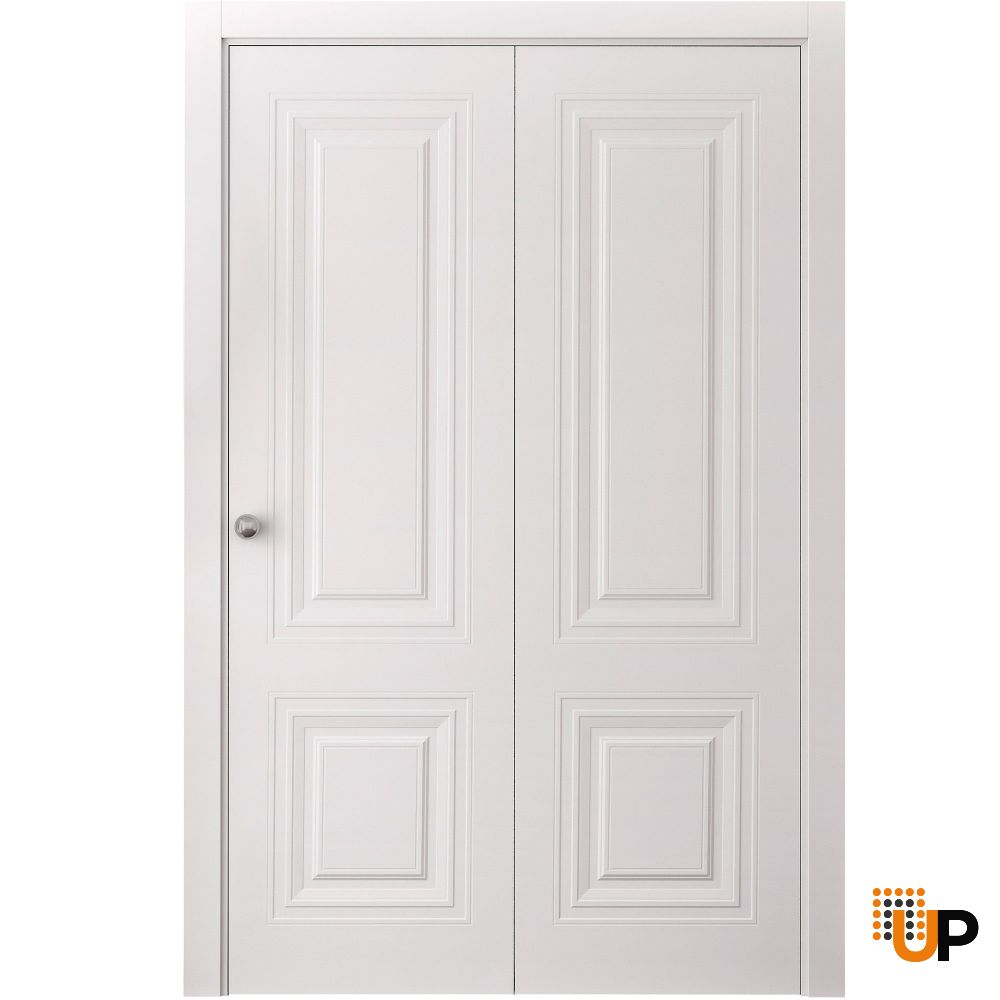 Sliding Closet Bi-fold Doors 36 x 80 inches | BASIC 9772 White | Sturdy Tracks Moldings Trims Hardware Set | Wood Solid Bedroom Wardrobe Doors photo#1