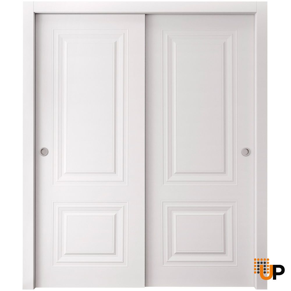 Sliding Closet Bypass Doors 36 x 80 inches | BASIC 9772 White | Rails Hardware Set | Wood Solid Bedroom Wardrobe Doors photo#1