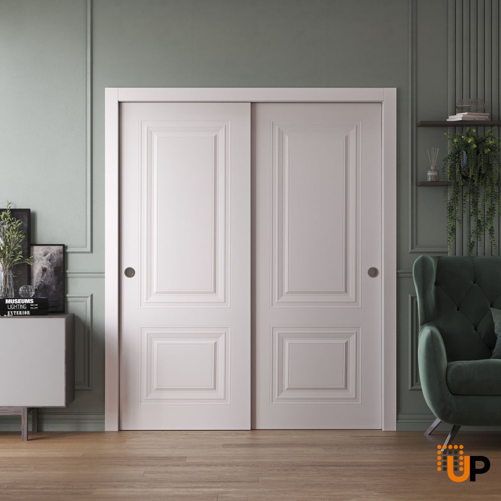 Sliding Closet Bypass Doors 36 x 80 inches | BASIC 9772 White | Rails Hardware Set | Wood Solid Bedroom Wardrobe Doors photo#2
