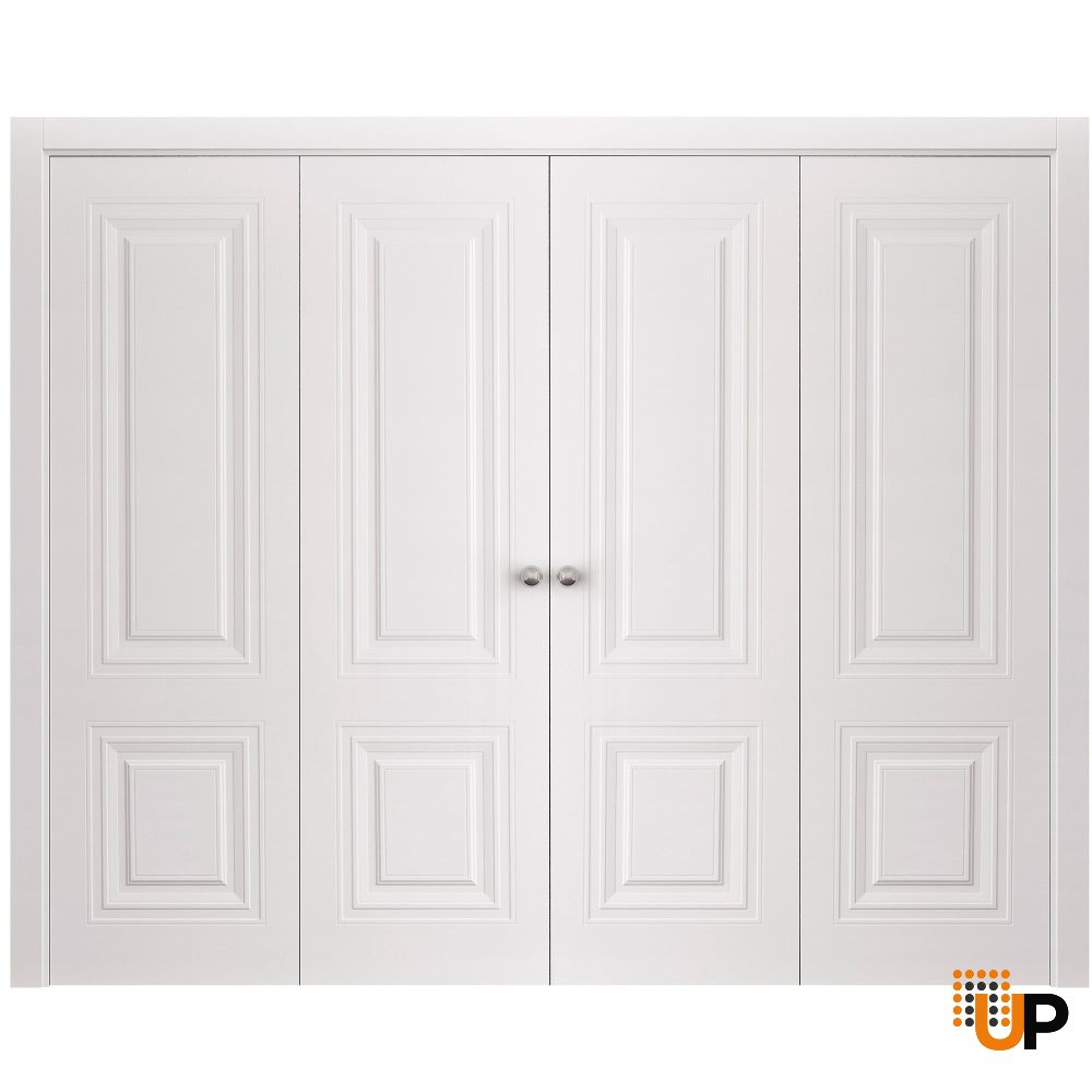 Sliding Closet Double Bi-fold Doors 72 x 80 inches | BASIC 9772 White | Sturdy Tracks Moldings Trims Hardware Set | Wood Solid Bedroom Wardrobe Doors photo#1