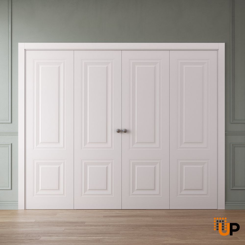 Sliding Closet Double Bi-fold Doors 72 x 80 inches | BASIC 9772 White | Sturdy Tracks Moldings Trims Hardware Set | Wood Solid Bedroom Wardrobe Doors photo#2