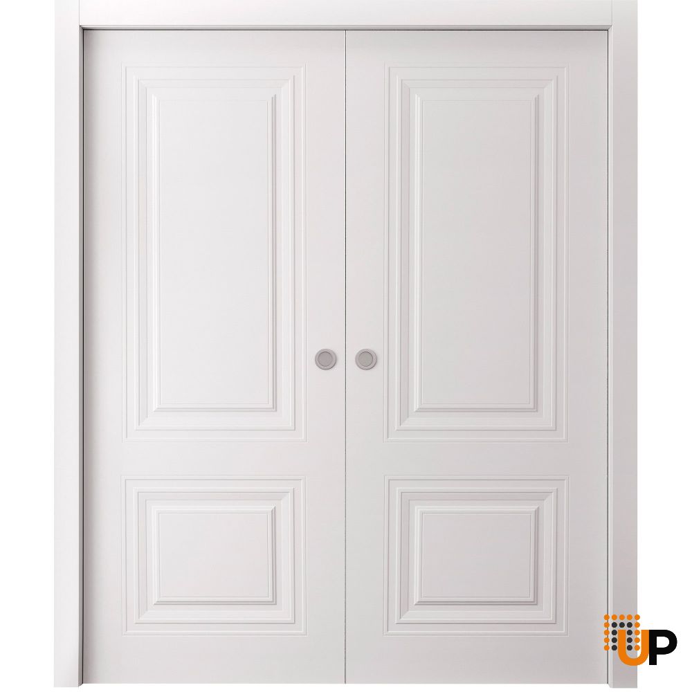 Sliding Double Pocket Doors 36 x 80 inches | BASIC 9772 White | Kit Rail Hardware | Solid Wood Interior Bedroom Doors photo#1