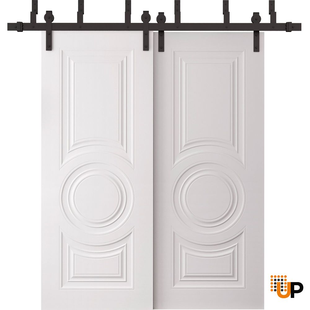 Sliding Closet Barn Bypass Doors 36 x 80 inches | BASIC 9801 White | 6.6ft Rails Hardware Set | Wood Solid Bedroom Wardrobe Doors photo#1