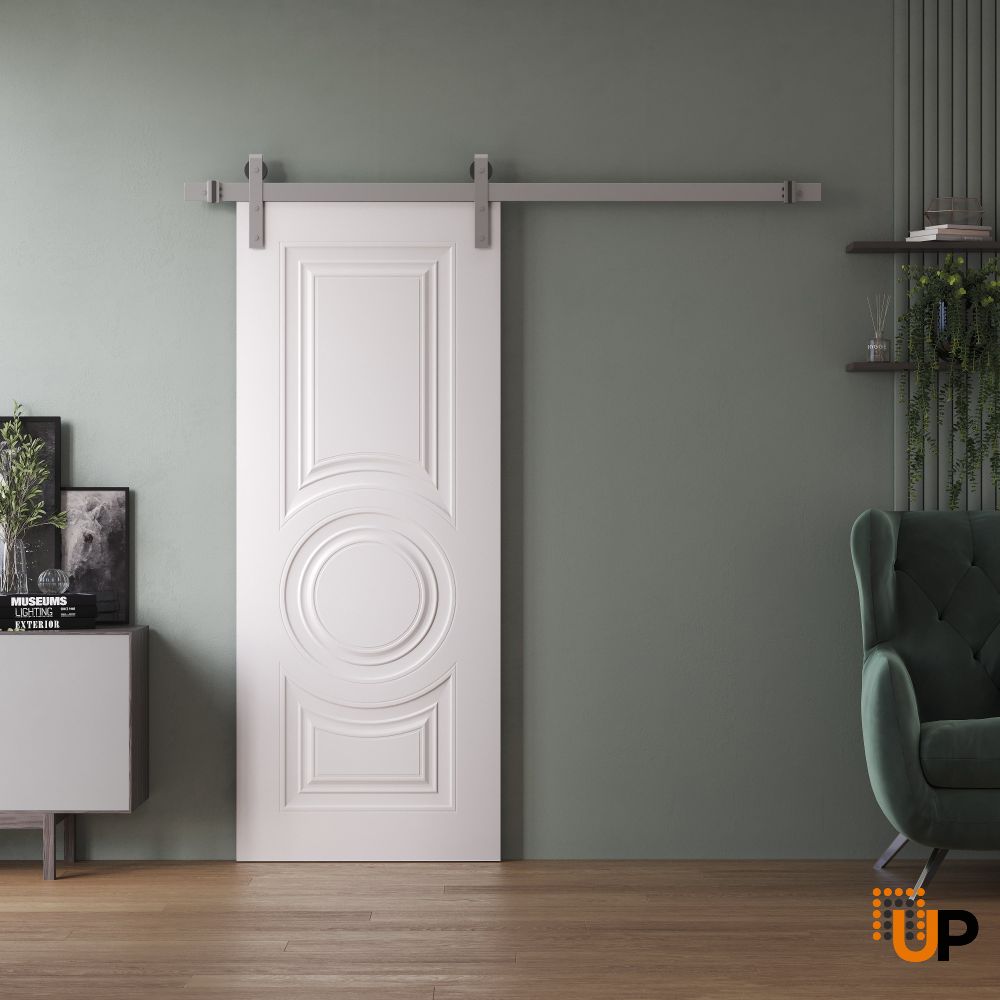 Barn Door 18 x 80 inches | BASIC 9801 White | 6.6FT Silver Rail Track Heavy Hardware Set | Solid Panel Interior Doors photo#2