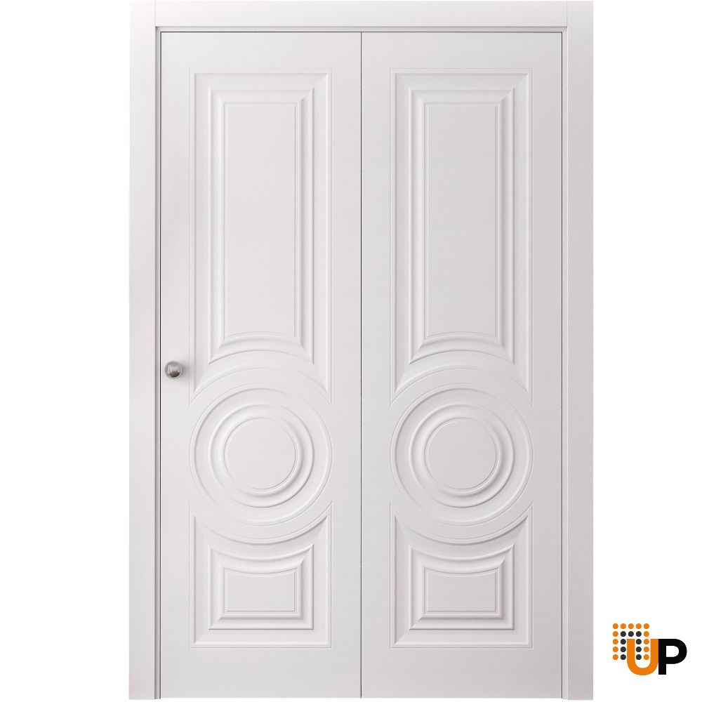 Sliding Closet Bi-fold Doors 36 x 80 inches | BASIC 9801 White | Sturdy Tracks Moldings Trims Hardware Set | Wood Solid Bedroom Wardrobe Doors photo#1