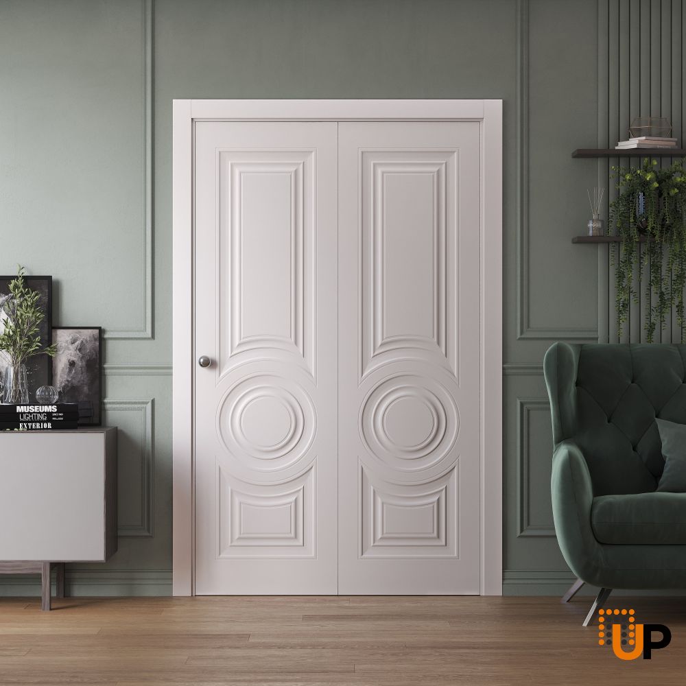 Sliding Closet Bi-fold Doors 36 x 80 inches | BASIC 9801 White | Sturdy Tracks Moldings Trims Hardware Set | Wood Solid Bedroom Wardrobe Doors photo#2