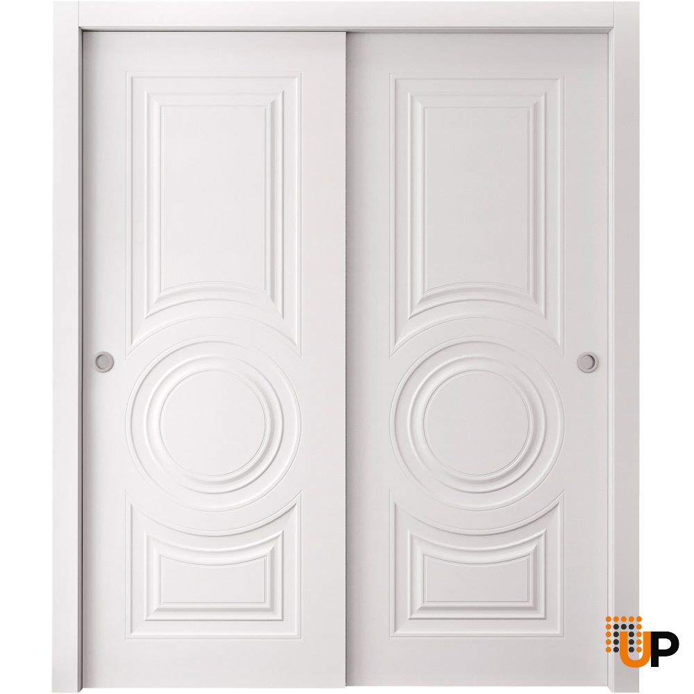 Sliding Closet Bypass Doors 36 x 80 inches | BASIC 9801 White | Rails Hardware Set | Wood Solid Bedroom Wardrobe Doors photo#1