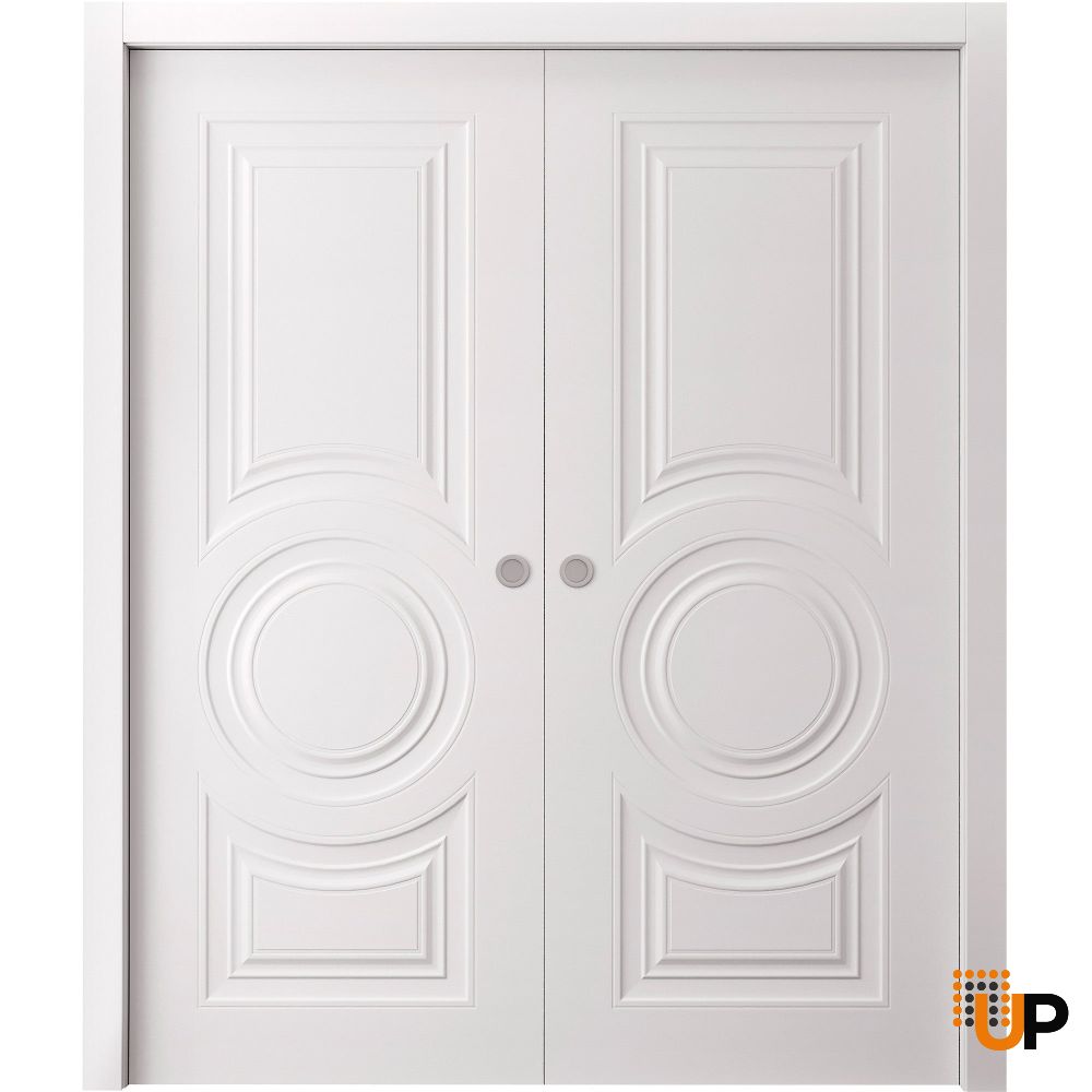 Sliding Double Pocket Doors 36 x 80 inches | BASIC 9801 White | Kit Rail Hardware | Solid Wood Interior Bedroom Doors photo#1