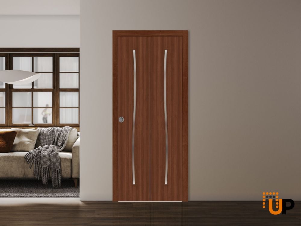 Sliding Closet Bi-fold Doors 84 x 84 inches | BASIC 3002 Walnut | Sturdy Tracks Moldings Trims Hardware Set | Wood Solid Bedroom Wardrobe Doors photo#2