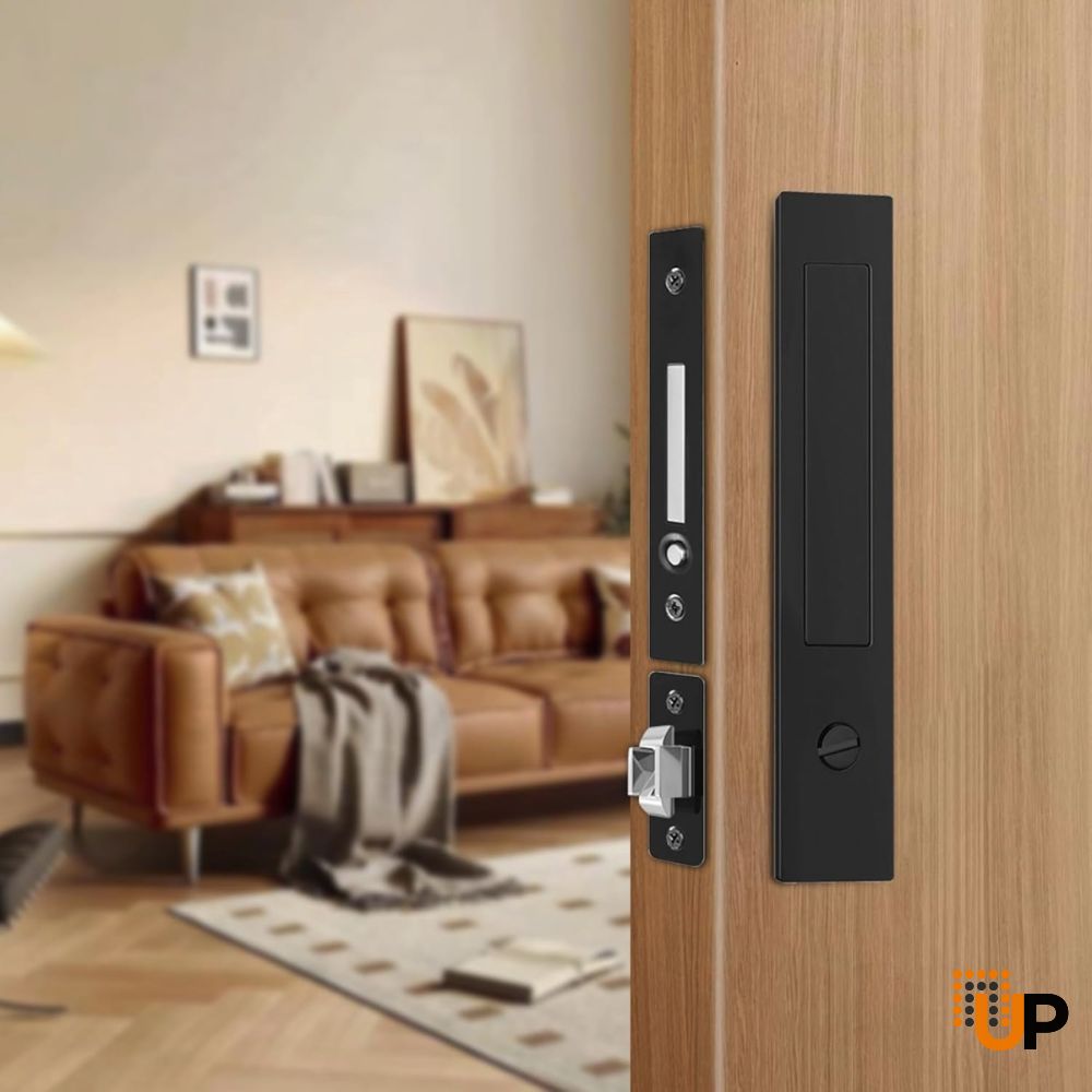 Pocket door lock with a hidden handle design - Black photo#1