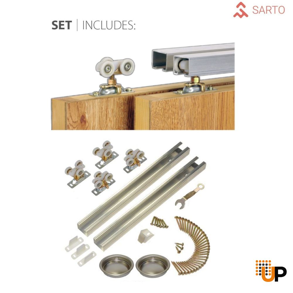Sliding Closet Bypass Doors | Planum 0015 Ginger Ash and Aluminum Strips | Sturdy Top Mount Rails Moldings Trims Hardware Set | Wood Solid Bedroom Wardrobe Doors -84" x 84" (2* 42x84) photo#4