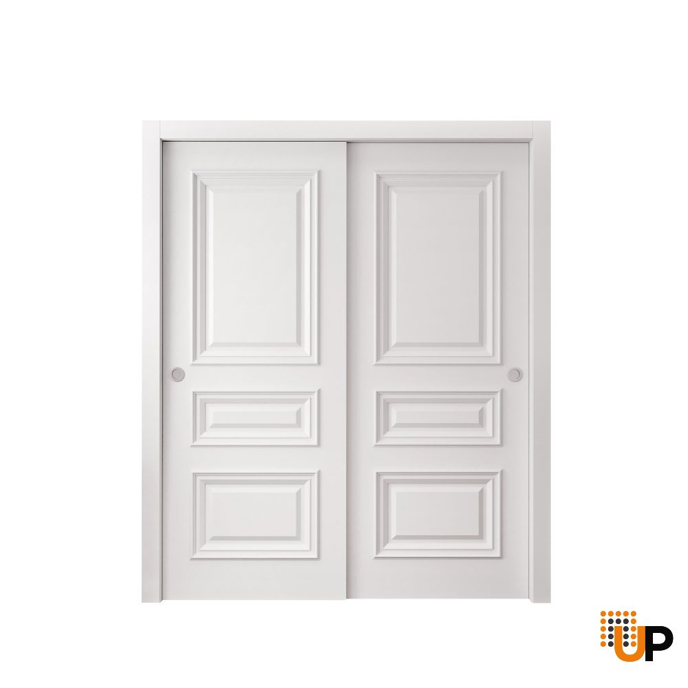 Sliding Closet Bypass Doors 36 x 80 inches | ROYAL 9833 White Enamel | Rails Hardware Set | Wood Solid Bedroom Wardrobe Doors photo#1