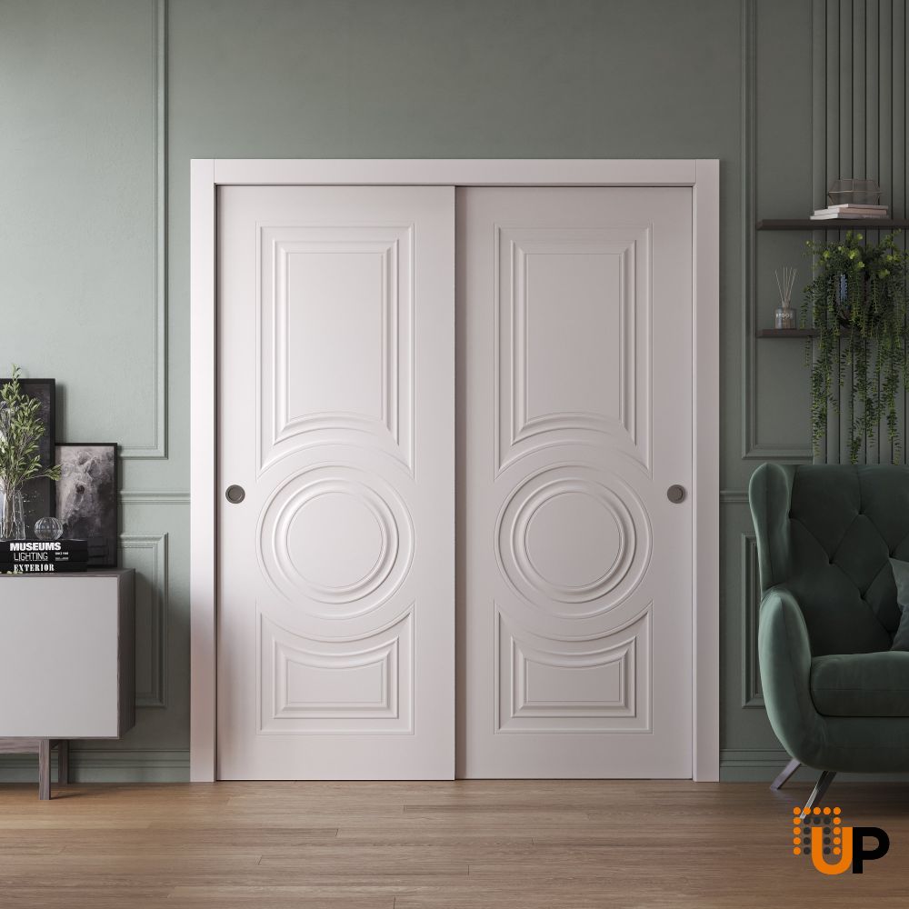 Sliding Closet Bypass Doors 36 x 80 inches | BASIC 9801 White | Rails Hardware Set | Wood Solid Bedroom Wardrobe Doors photo#2