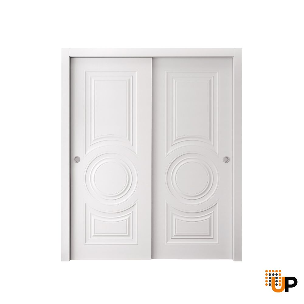 Sliding Closet Bypass Doors 36 x 80 inches | BASIC 9801 White | Rails Hardware Set | Wood Solid Bedroom Wardrobe Doors photo#1