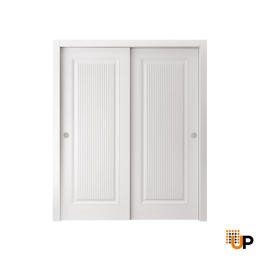 Sliding Closet Bypass Doors 36 x 80 inches | ROYAL 9888 White Enamel | Rails Hardware Set | Wood Solid Bedroom Wardrobe Doors photo#1