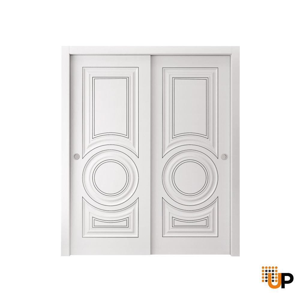 Sliding Closet Bypass Doors 36 x 80 inches | ROYAL 9855 White Enamel | Rails Hardware Set | Wood Solid Bedroom Wardrobe Doors photo#1
