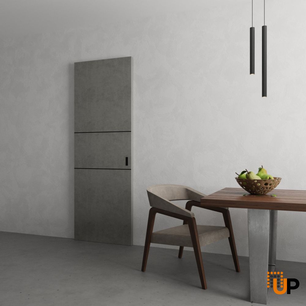 Hidden Barn | Planum 0014 Concrete | Sturdy Finished Flush Modern Doors | Magic Concealed Sliding Set 30" x 96" photo#4