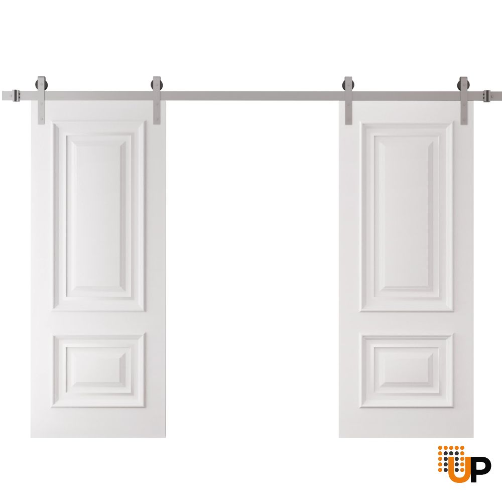 Double Barn Door 36 x 80 inches | ROYAL 9822 White Enamel | 13FT Silver Rail Track Set | Solid Panel Interior Doors photo#1