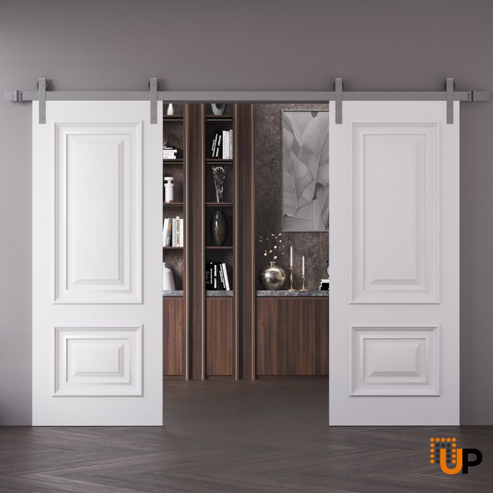 Double Barn Door 36 x 80 inches | ROYAL 9822 White Enamel | 13FT Silver Rail Track Set | Solid Panel Interior Doors photo#2