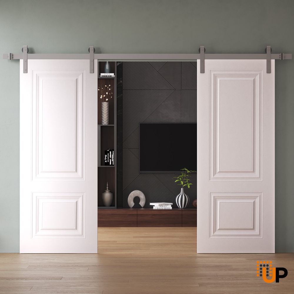 Double Barn Door 36 x 80 inches | BASIC 9772 White | 13FT Silver Rail Track Set | Solid Panel Interior Doors photo#2