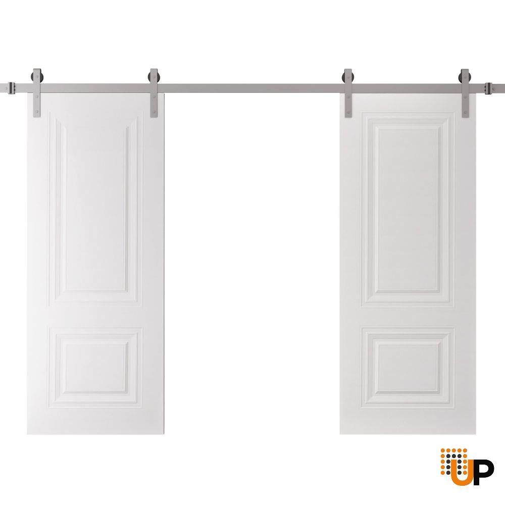 Double Barn Door 36 x 80 inches | BASIC 9772 White | 13FT Silver Rail Track Set | Solid Panel Interior Doors photo#1