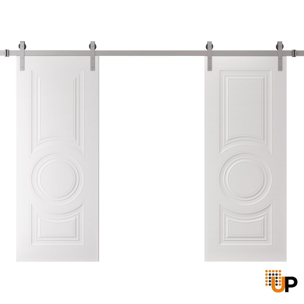 Double Barn Door 36 x 80 inches | BASIC 9801 White | 13FT Silver Rail Track Set | Solid Panel Interior Doors photo#1