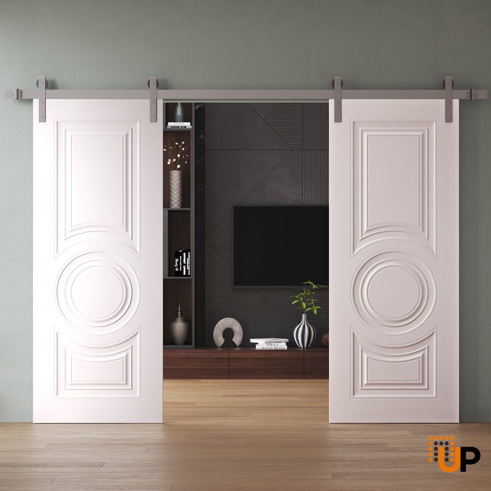 Double Barn Door 36 x 80 inches | BASIC 9801 White | 13FT Silver Rail Track Set | Solid Panel Interior Doors photo#2