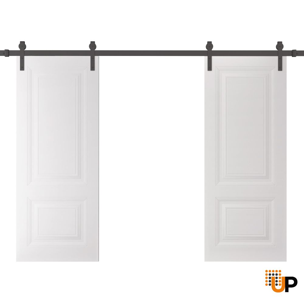 Double Barn Door 36 x 80 inches | BASIC 9422 White | 13FT Rail Track Set | Solid Panel Interior Doors photo#1