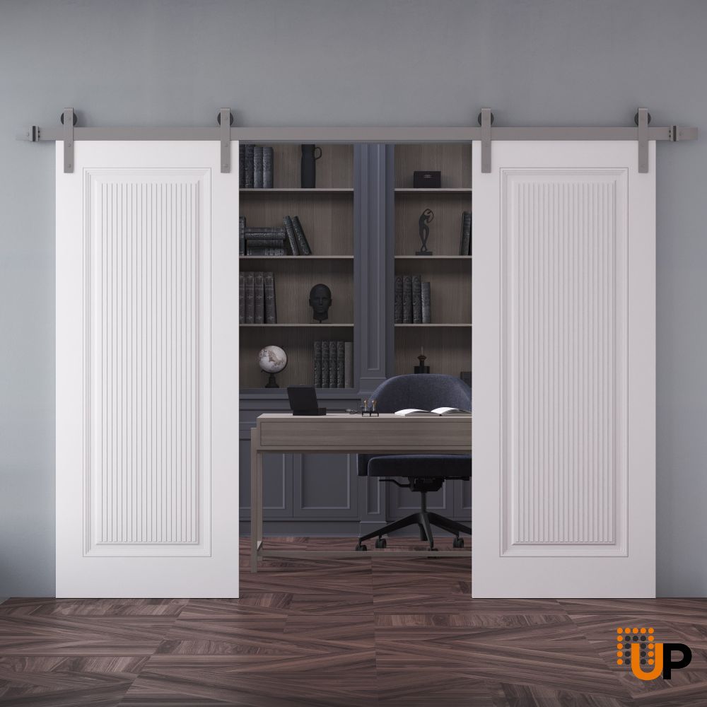 Double Barn Door 36 x 80 inches | ROYAL 9888 White Enamel | 13FT Silver Rail Track Set | Solid Panel Interior Doors photo#2