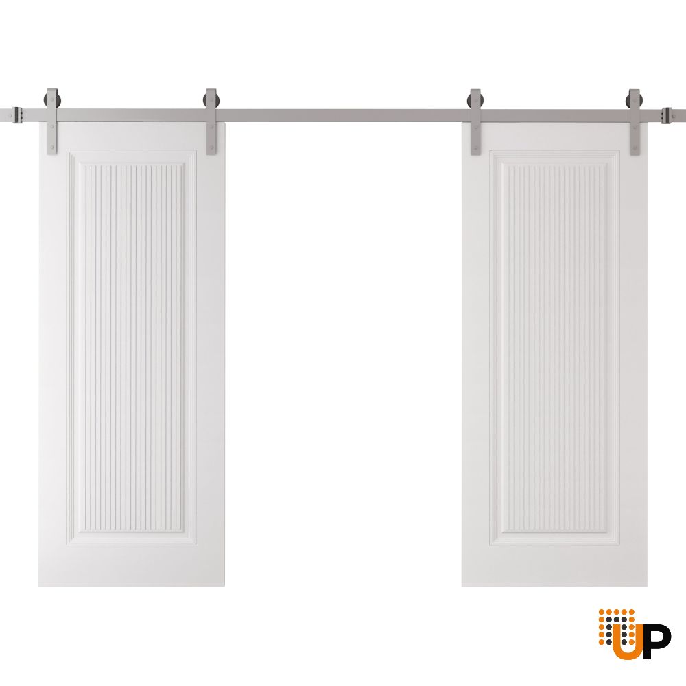 Double Barn Door 36 x 80 inches | ROYAL 9888 White Enamel | 13FT Silver Rail Track Set | Solid Panel Interior Doors photo#1
