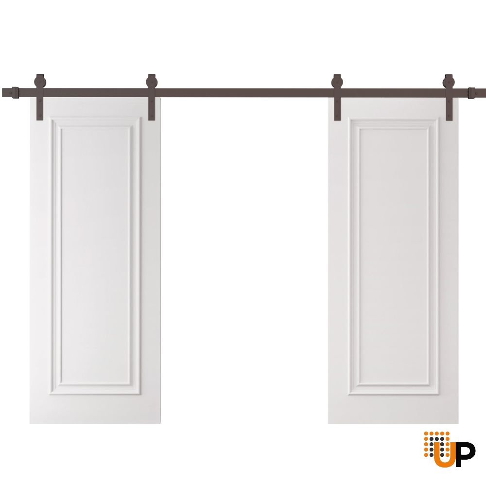 Double Barn Door 36 x 80 inches | ROYAL 9811 White Enamel | 13FT Rail Track Set | Solid Panel Interior Doors photo#1