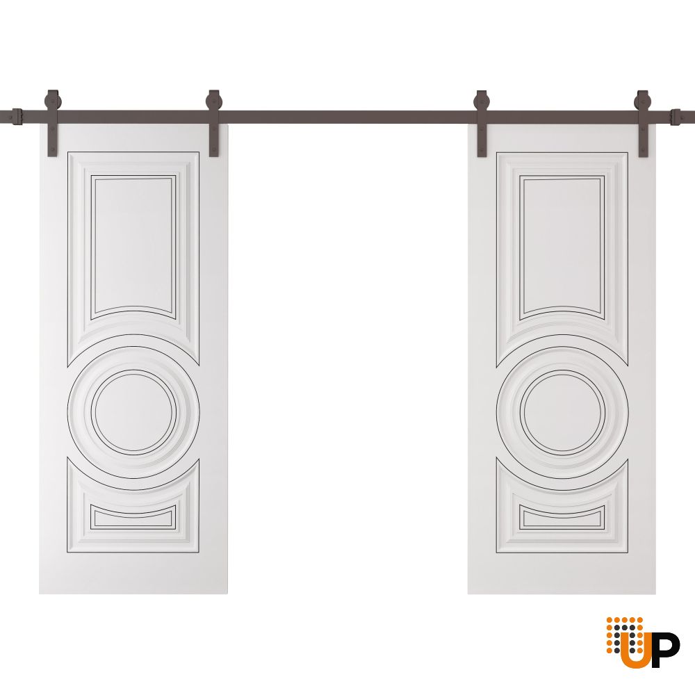 Double Barn Door 36 x 80 inches | ROYAL 9855 White Enamel | 13FT Rail Track Set | Solid Panel Interior Doors photo#1