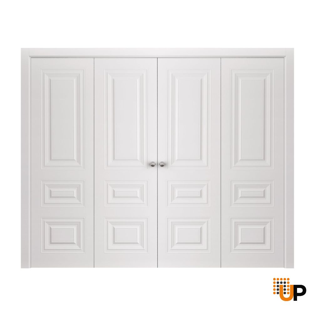 Sliding Closet Double Bi-fold Doors 72 x 80 inches | BASIC 9233 White | Sturdy Tracks Moldings Trims Hardware Set | Wood Solid Bedroom Wardrobe Doors photo#1