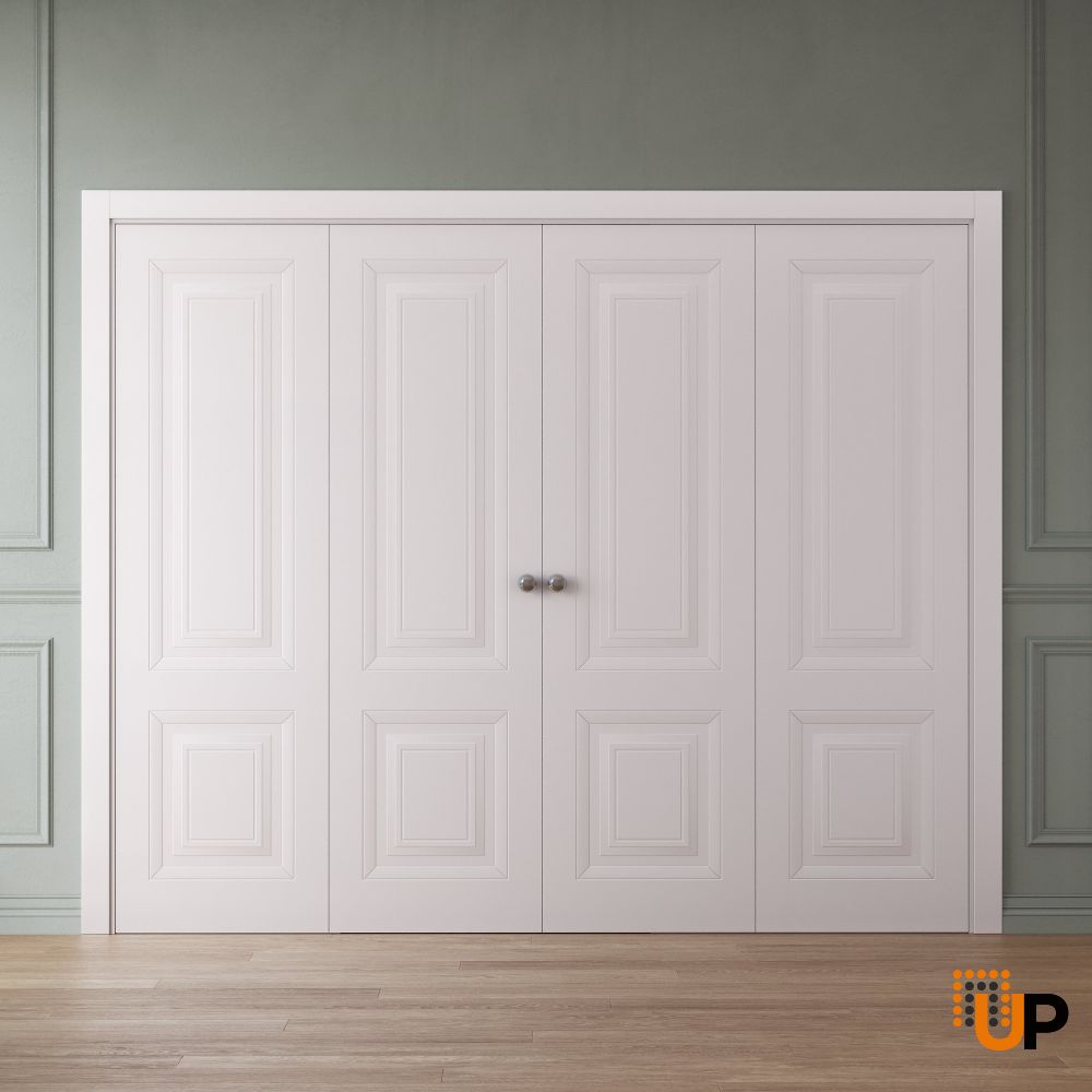 Sliding Closet Double Bi-fold Doors 72 x 80 inches | BASIC 9422 White | Sturdy Tracks Moldings Trims Hardware Set | Wood Solid Bedroom Wardrobe Doors photo#2