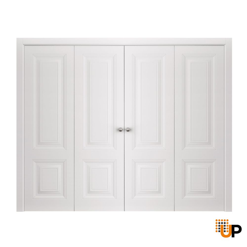 Sliding Closet Double Bi-fold Doors 72 x 80 inches | BASIC 9422 White | Sturdy Tracks Moldings Trims Hardware Set | Wood Solid Bedroom Wardrobe Doors photo#1