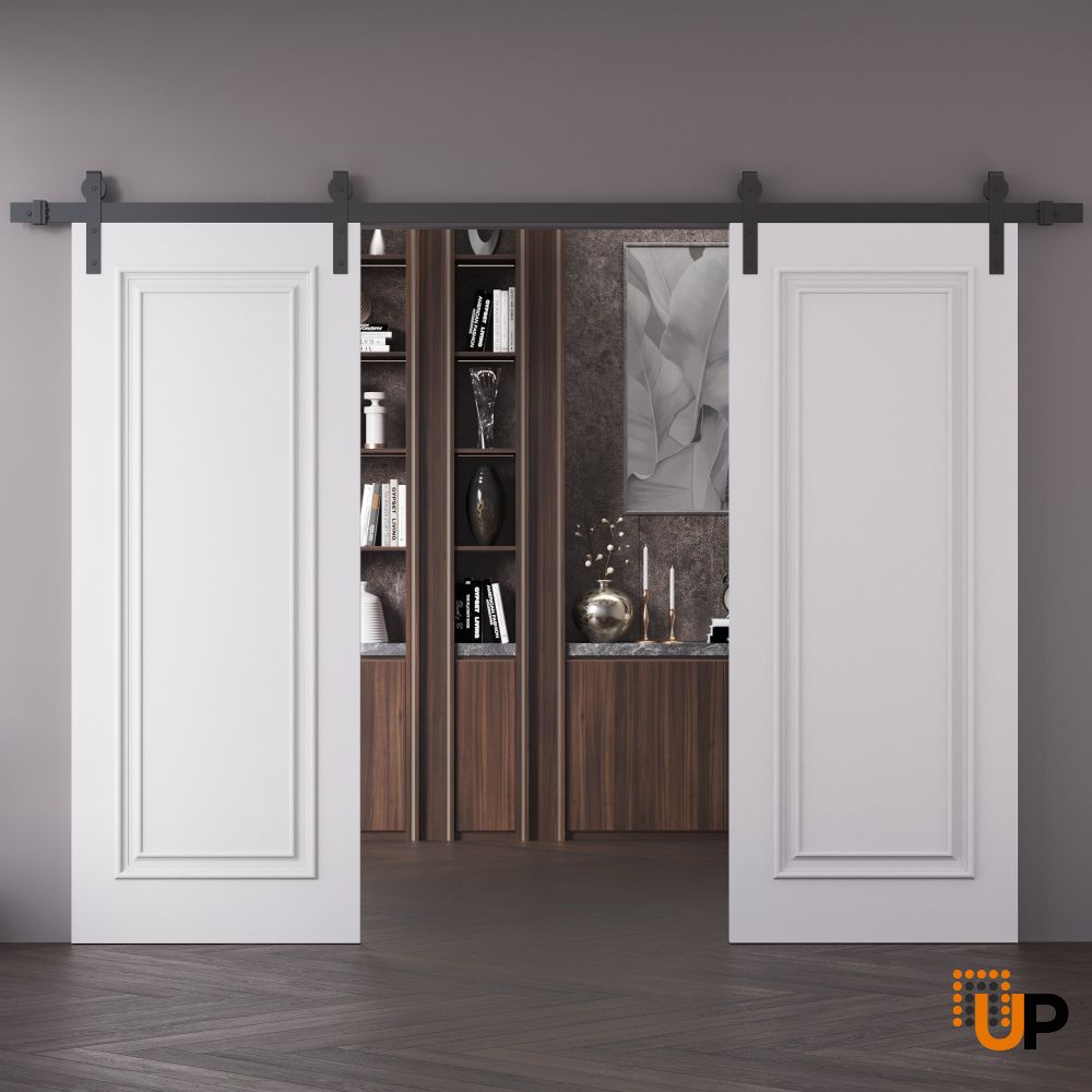 Double Barn Door 36 x 80 inches | ROYAL 9811 White Enamel | 13FT Rail Track Set | Solid Panel Interior Doors photo#2