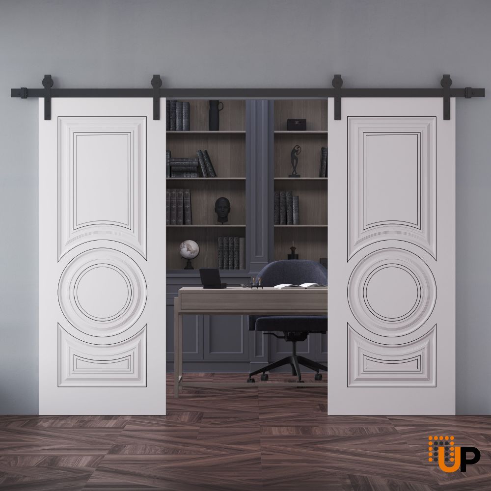Double Barn Door 36 x 80 inches | ROYAL 9855 White Enamel | 13FT Rail Track Set | Solid Panel Interior Doors photo#2