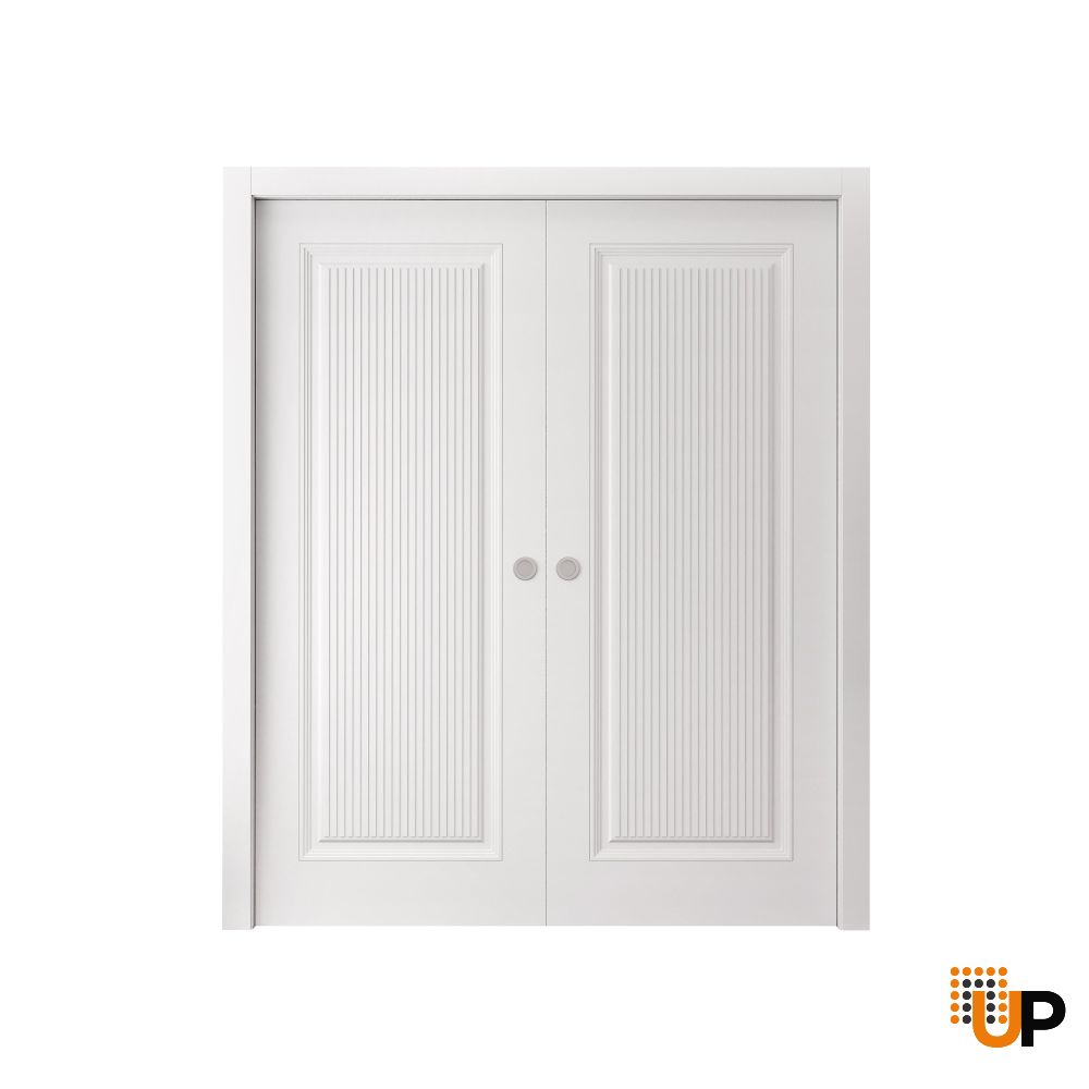 Sliding Double Pocket Doors 36 x 80 inches | ROYAL 9888 White Enamel | Kit Rail Hardware | Solid Wood Interior Bedroom Doors photo#1