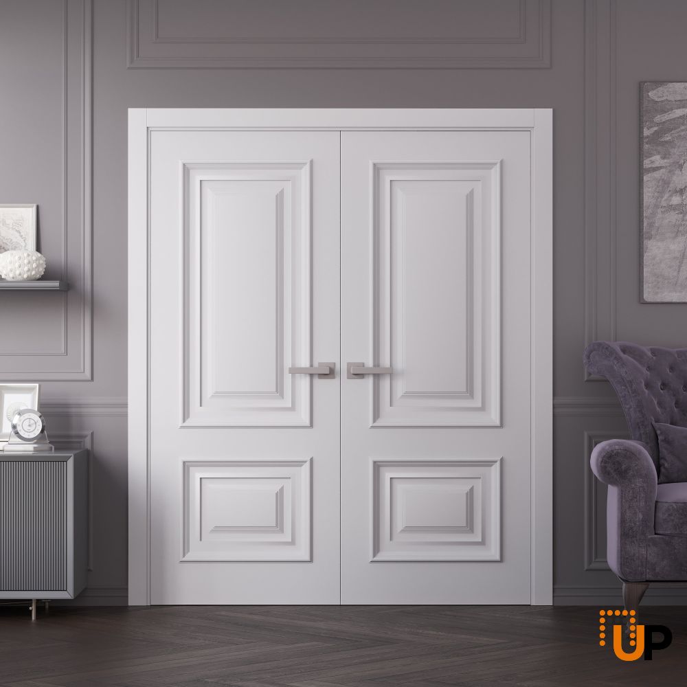 Interior Double Doors 36 x 80 inches | ROYAL 9822 White Enamel | Wood Interior Solid Panel Frame | Closet Bedroom Doors photo#2