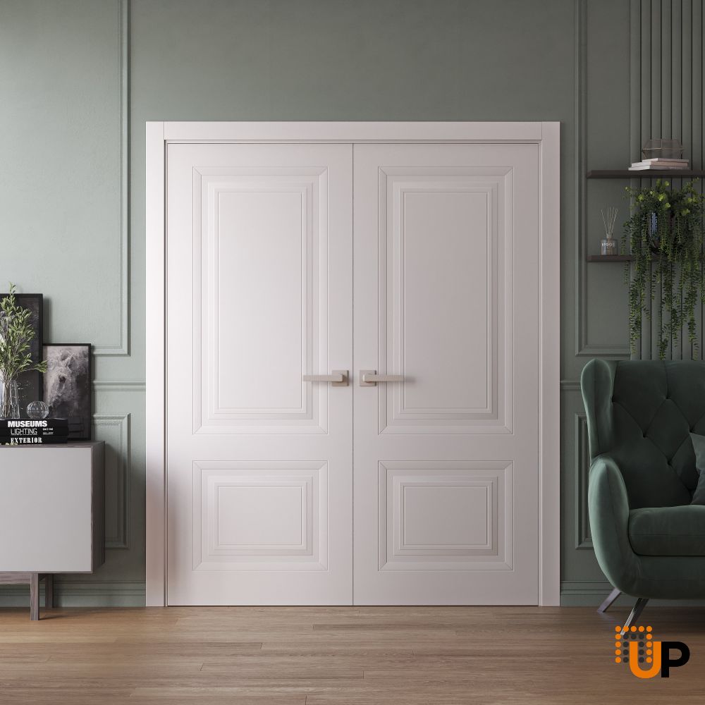 Interior Double Doors 36 x 80 inches | BASIC 9422 White | Wood Interior Solid Panel Frame | Closet Bedroom Doors photo#2