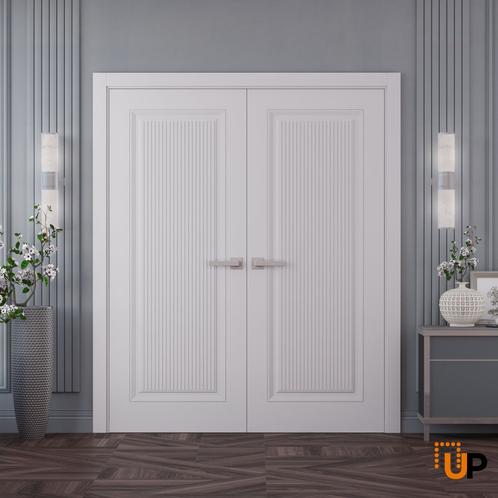 Interior Double Doors 36 x 80 inches | ROYAL 9888 White Enamel | Wood Interior Solid Panel Frame | Closet Bedroom Doors photo#2