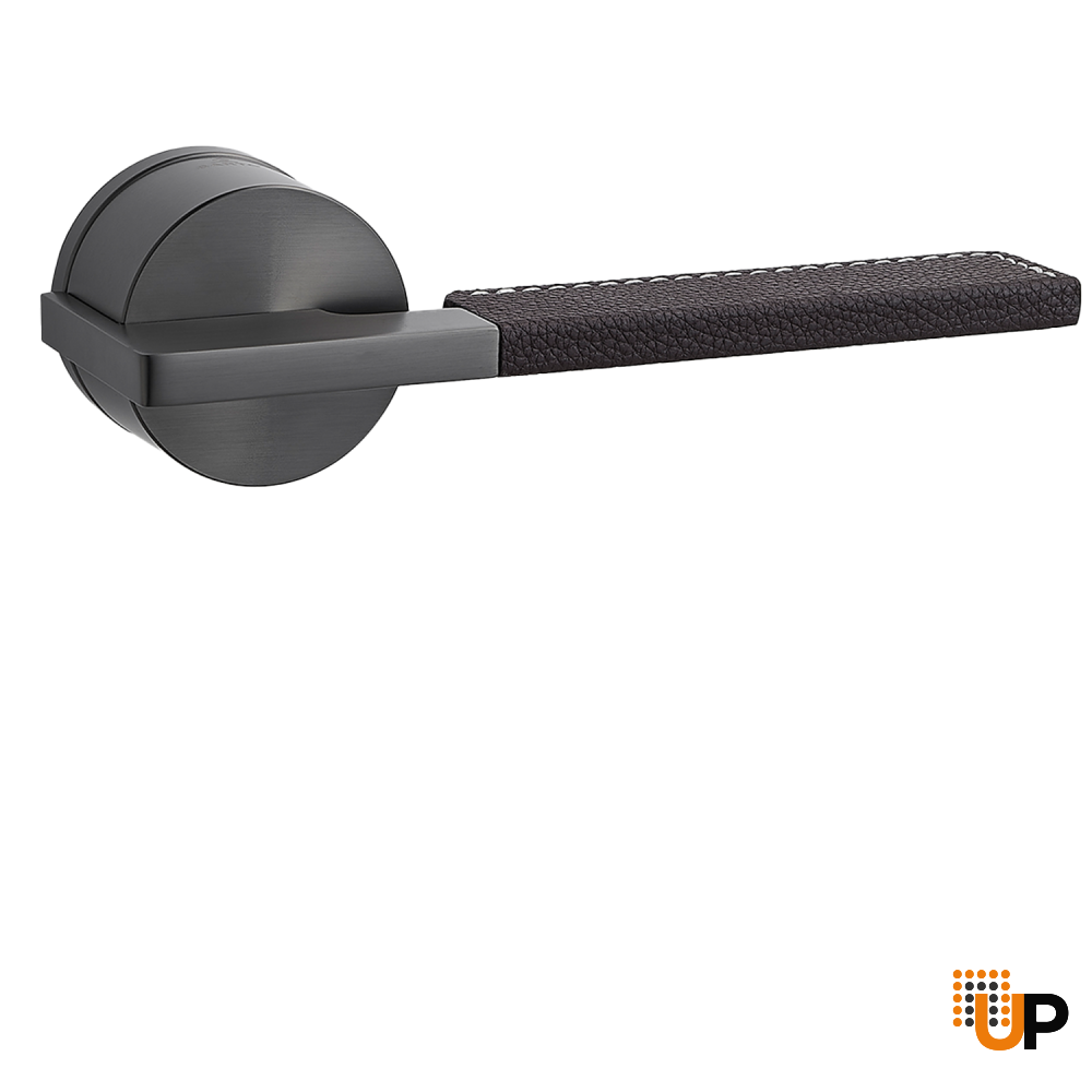 Door Euro Handle TORONTO for Magnetic Lock, Graphite and Brown Leather, Passage photo#1