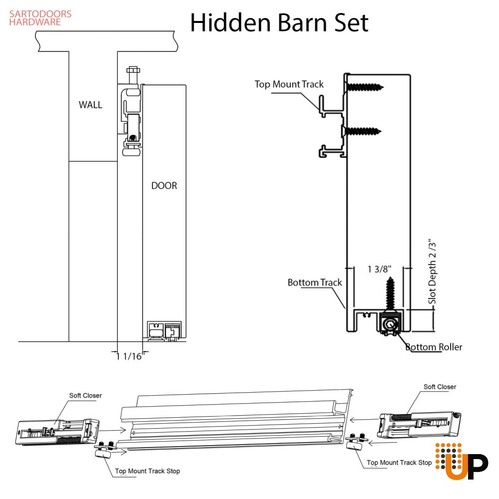 Hidden Barn | Basic 0111 Dove Grey | Wood Veneer Doors | Magic Concealed Sliding Set | 18" x 96" photo#3