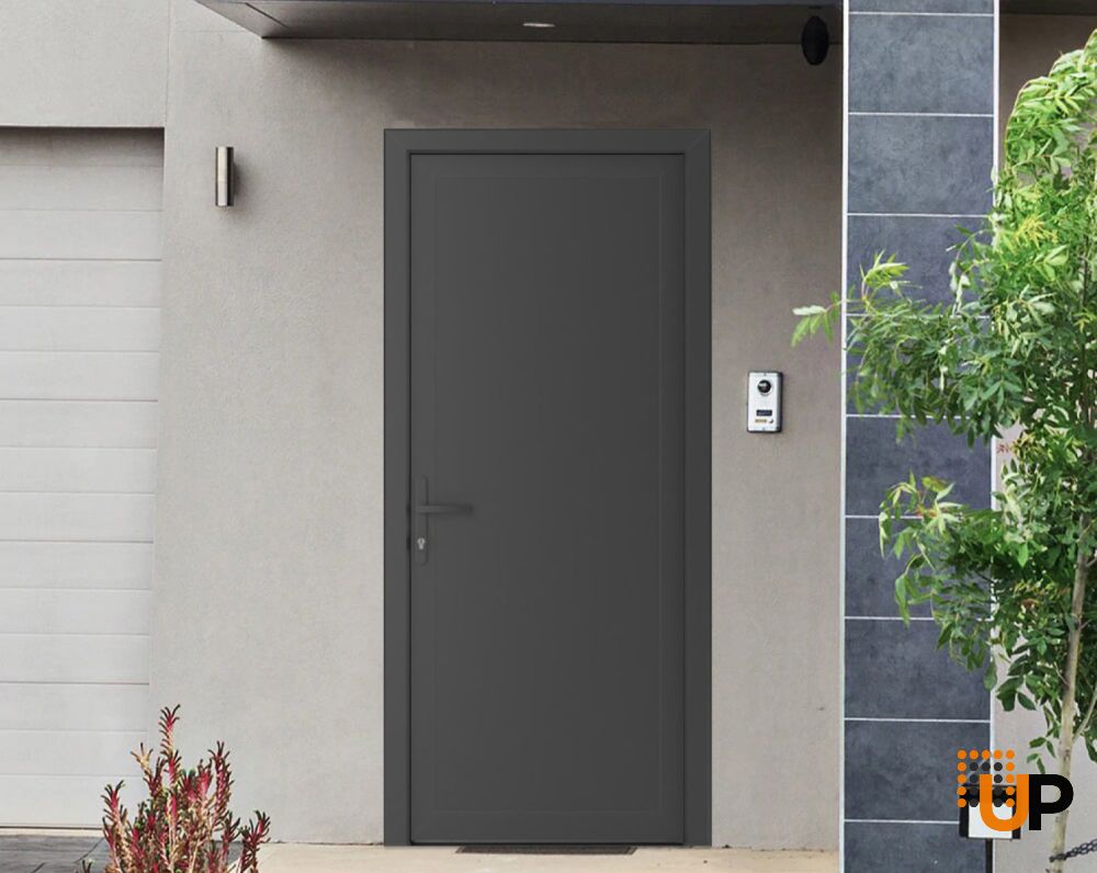 Front Exterior Prehung Metal-PlasticDoor Frosted Glass | Manux 8111 Antracite Grey | Office Commercial and Residential Doors Entrance Patio Garage W36" x H80" Right hand Inswing photo#2