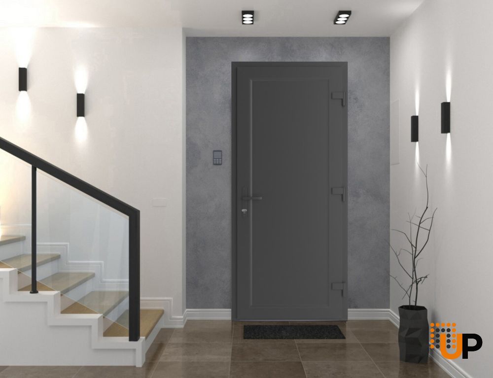 Front Exterior Prehung Metal-PlasticDoor Frosted Glass | Manux 8111 Antracite Grey | Office Commercial and Residential Doors Entrance Patio Garage W36" x H80" Left hand Inswing photo#2