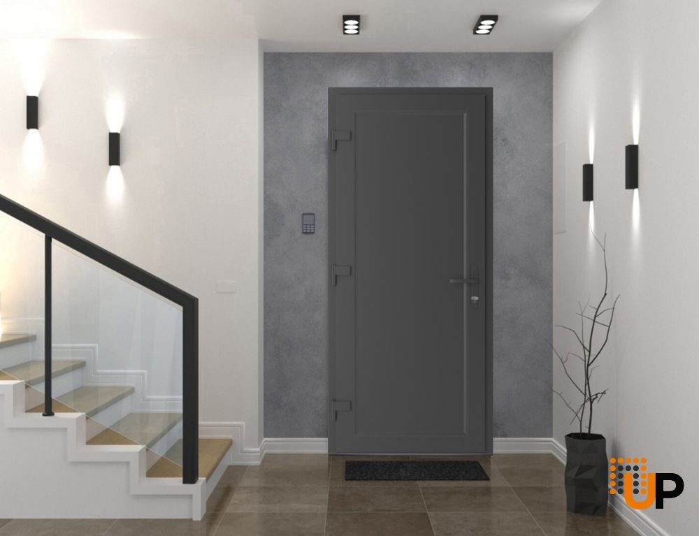 Front Exterior Prehung Metal-PlasticDoor Frosted Glass | Manux 8111 Antracite Grey | Office Commercial and Residential Doors Entrance Patio Garage W36" x H80" Right hand Inswing photo#3