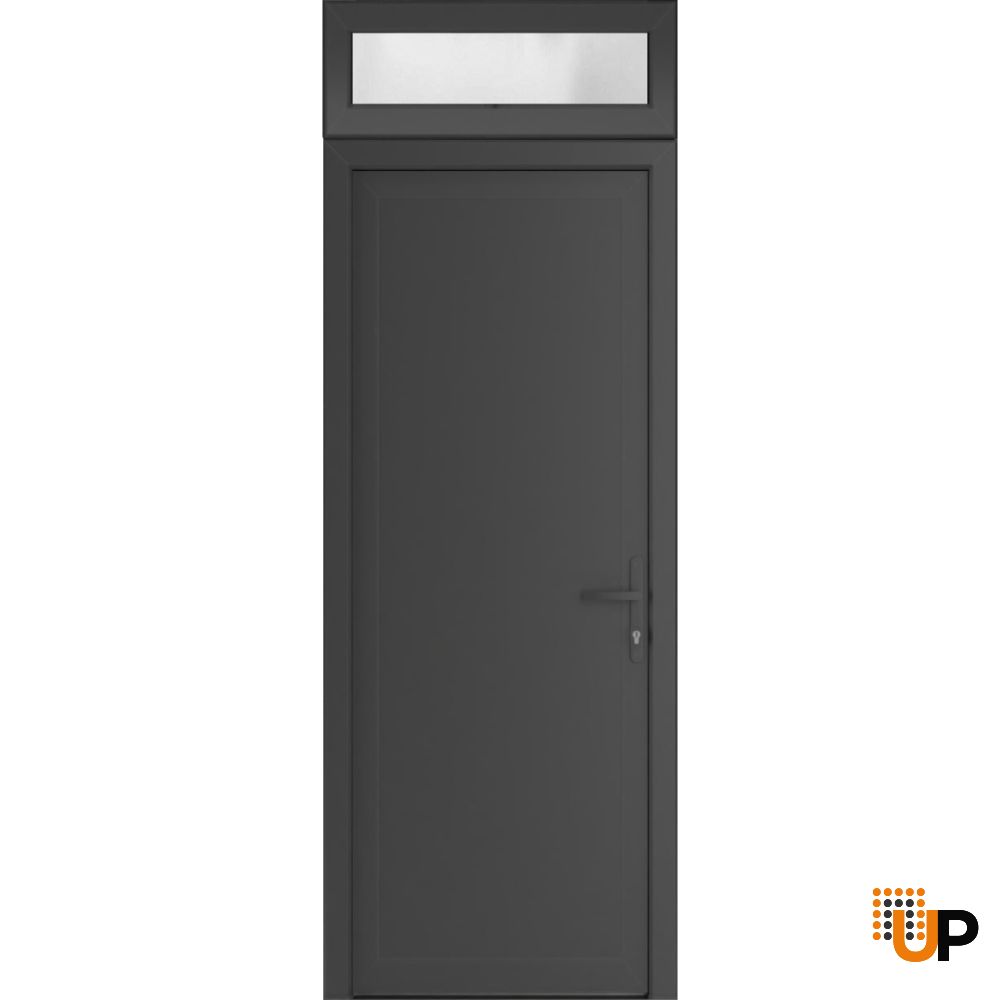Front Exterior Prehung Metal-PlasticDoor Frosted Glass | Manux 8111 Antracite Grey | Top Sidelite Transom | Office Commercial and Residential Doors Entrance Patio Garage 36" x 94" (W36" x H80+14") Left hand Inswing photo#1