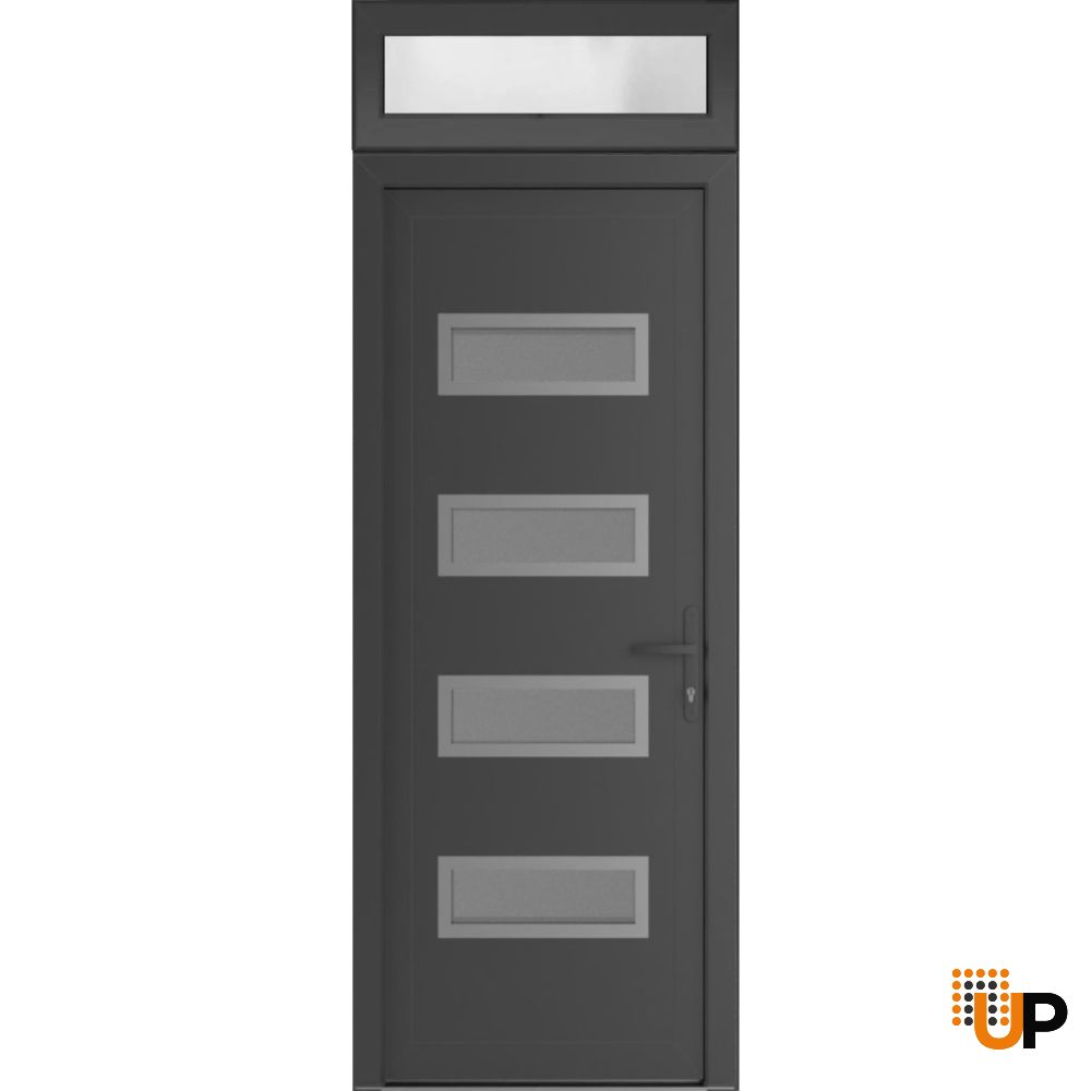 Front Exterior Prehung Metal-PlasticDoor | Manux 8113 Antracite Grey | Top Sidelite Transom | Office Commercial and Residential Doors Entrance Patio Garage 36" x 94" (W36" x H80+14") Left hand Inswing photo#1